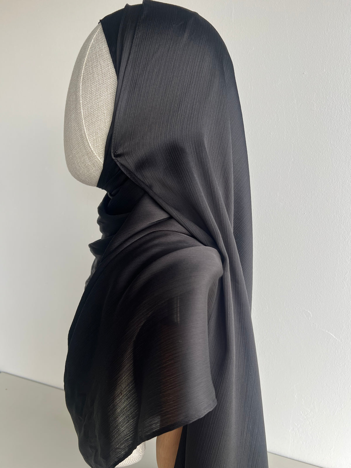 Crinkle Satin Hijab – Deep Black