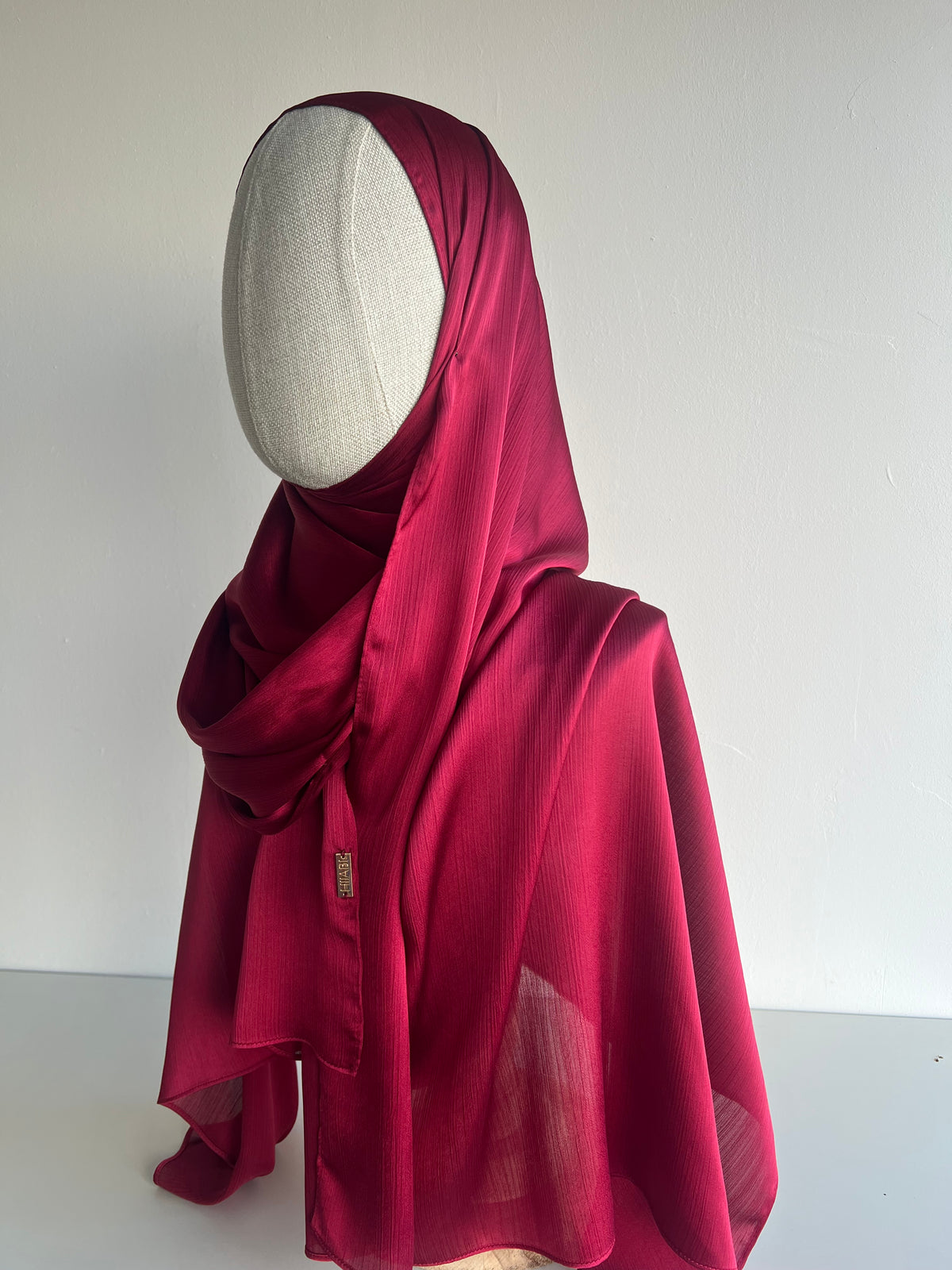 Crinkle Satin Hijab - Deep Cherry
