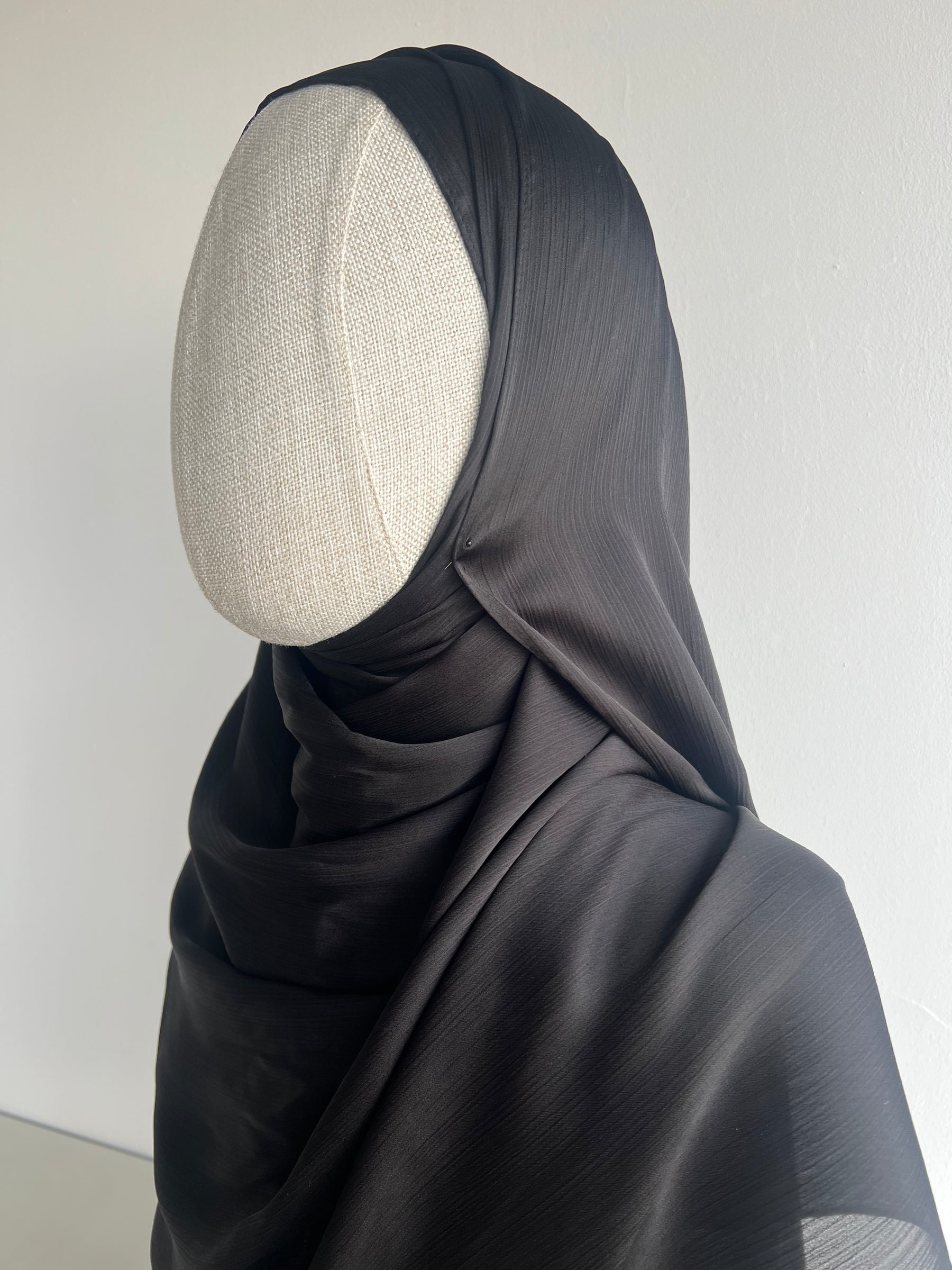 Crinkle Satin Hijab – Deep Black
