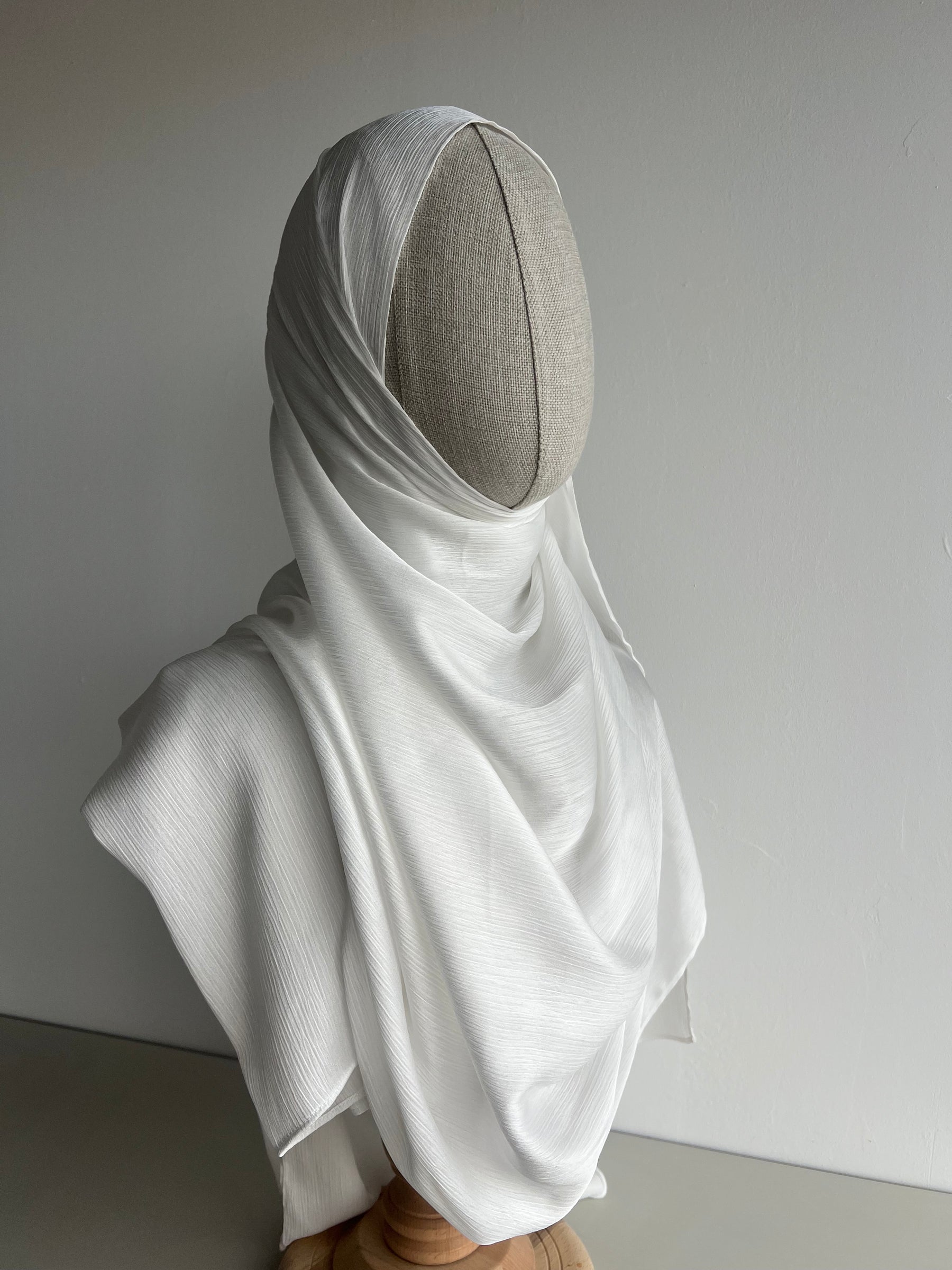 Crinkle Satin Hijab – Pure White