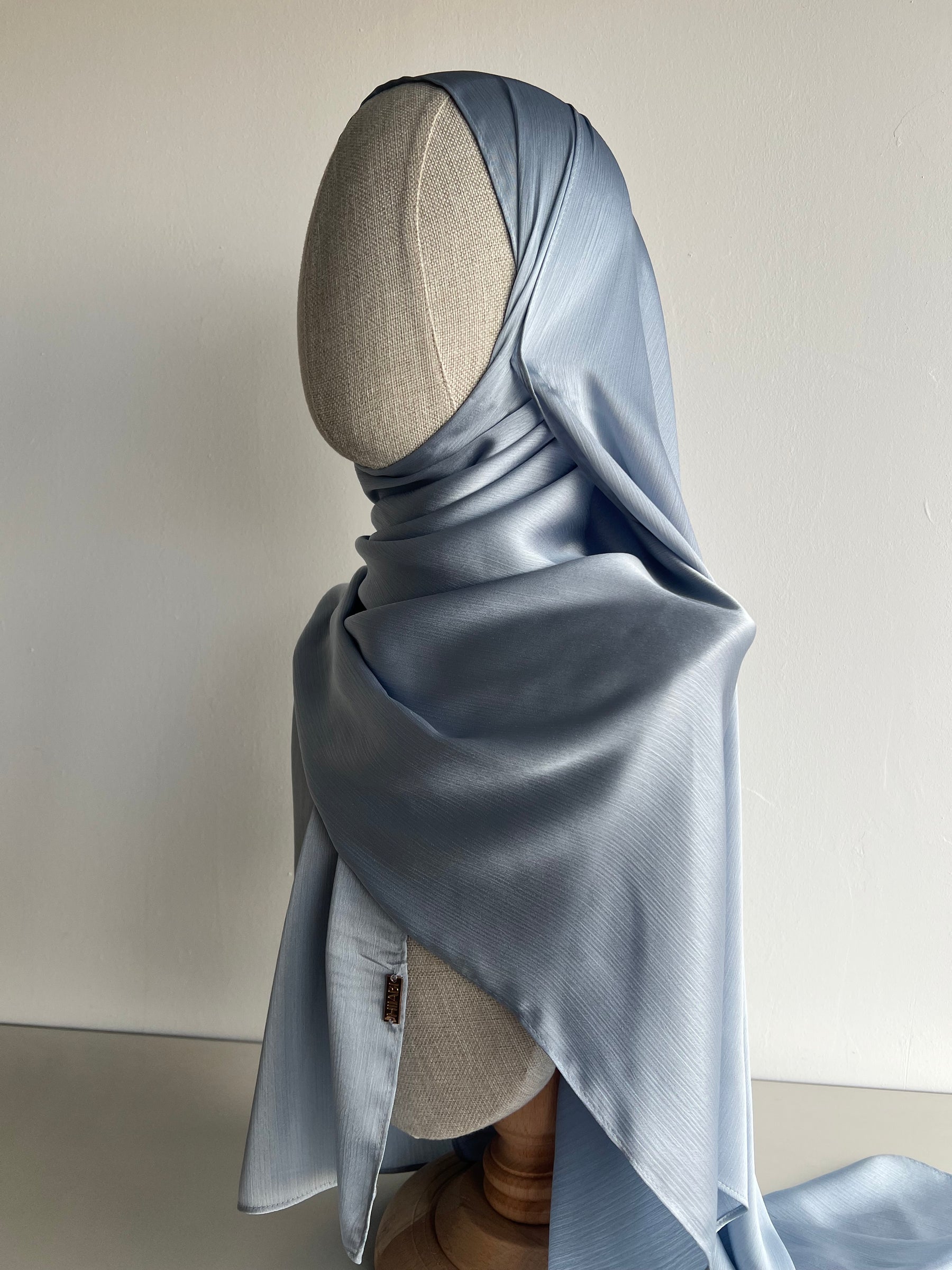 Crinkle Satin Hijab – Ice Blue