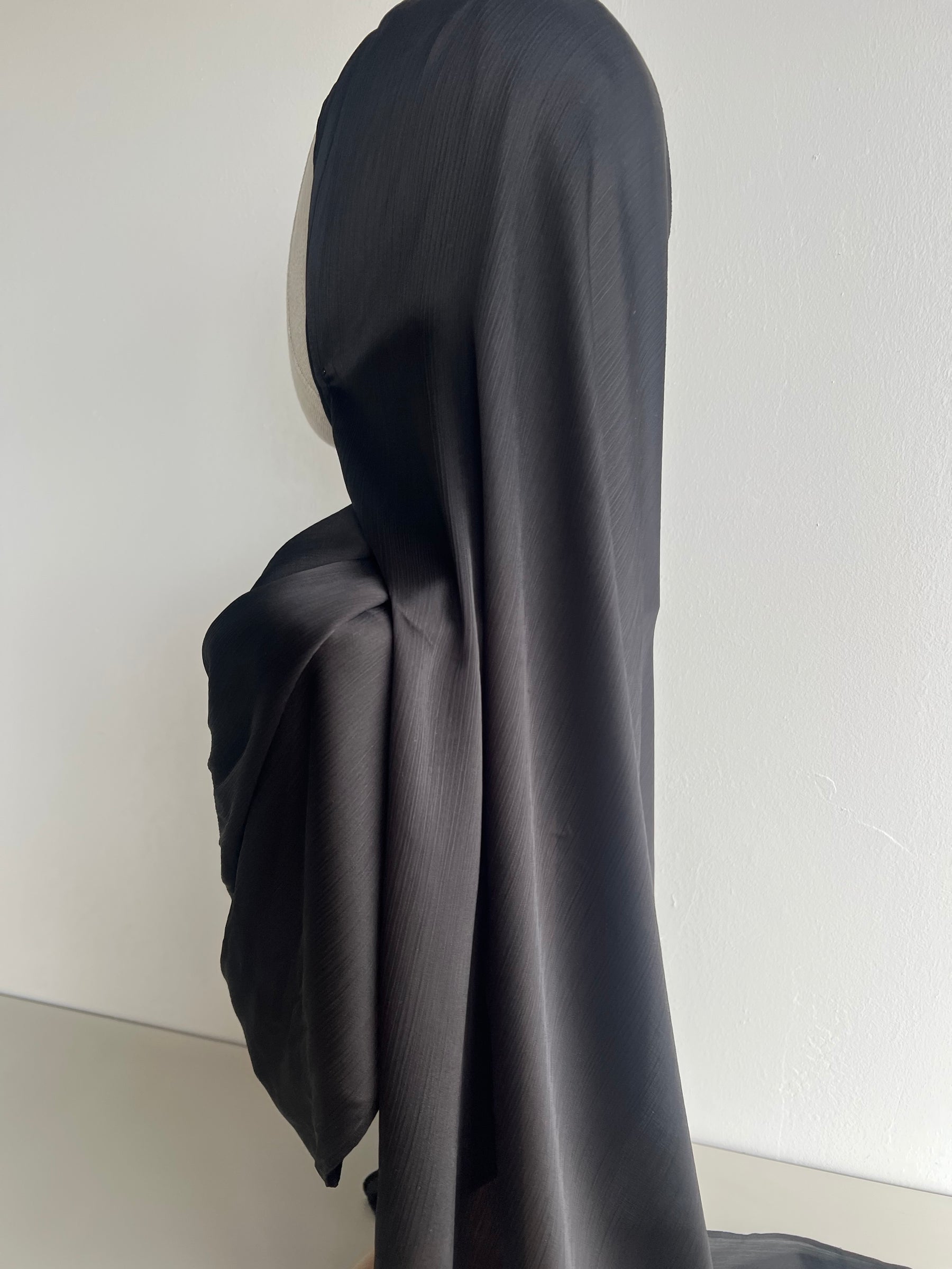 Crinkle Satin Hijab – Deep Black
