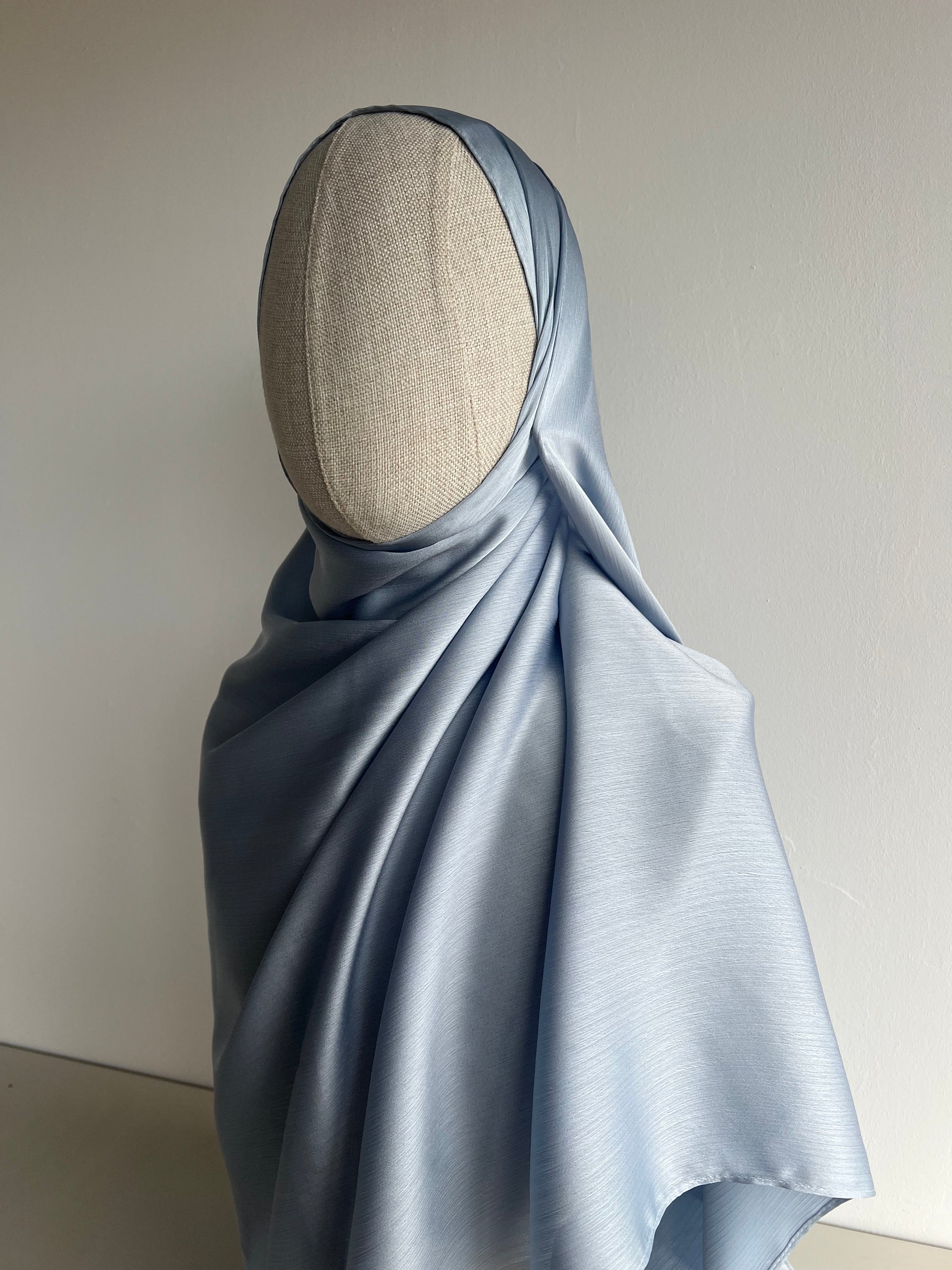 Crinkle Satin Hijab – Ice Blue