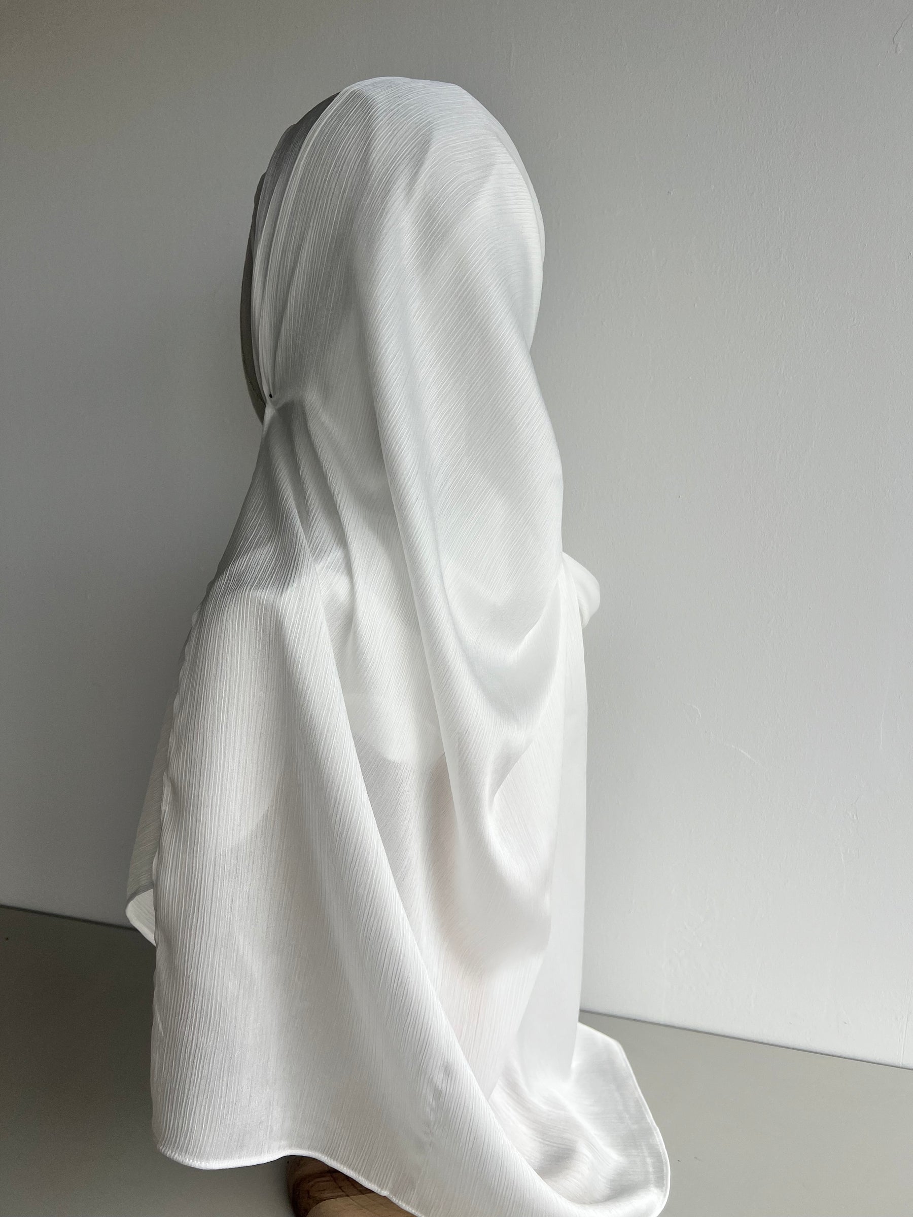 Crinkle Satin Hijab – Pure White