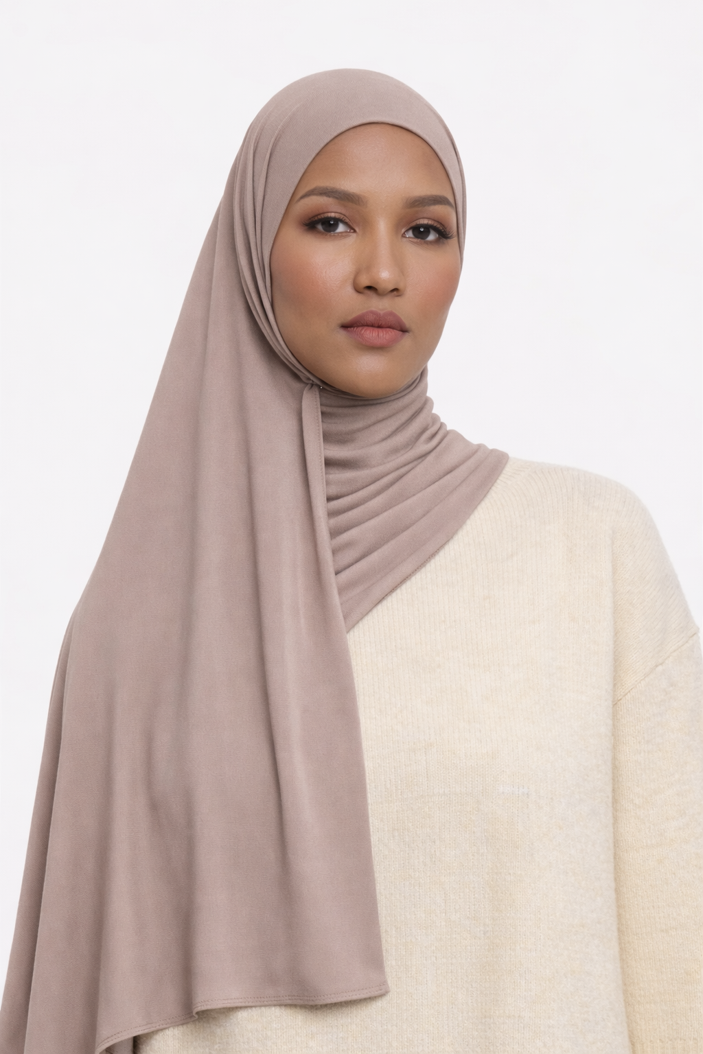 Satin Jersey Hijab – Soft Taupe