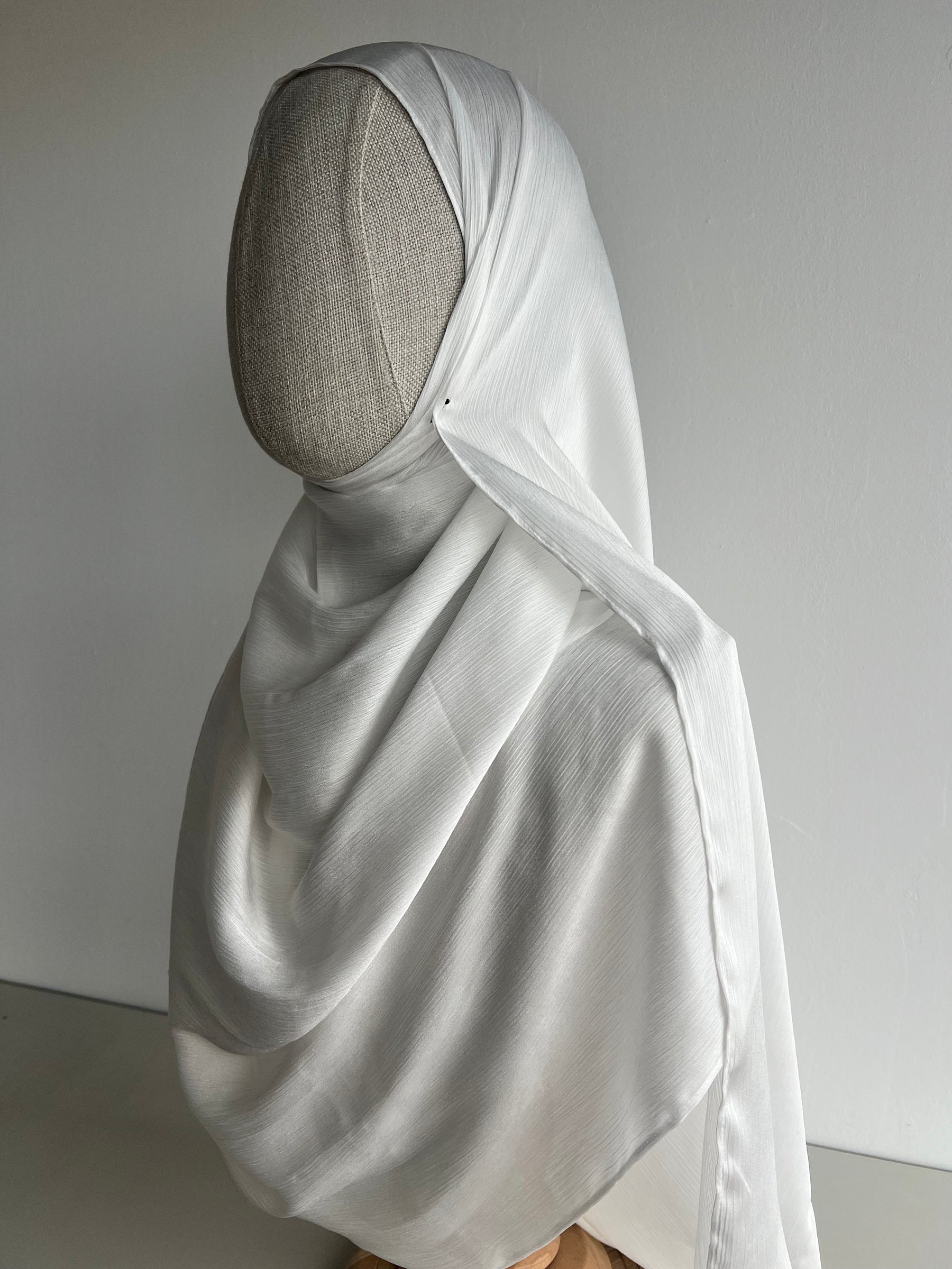 Crinkle Satin Hijab – Pure White