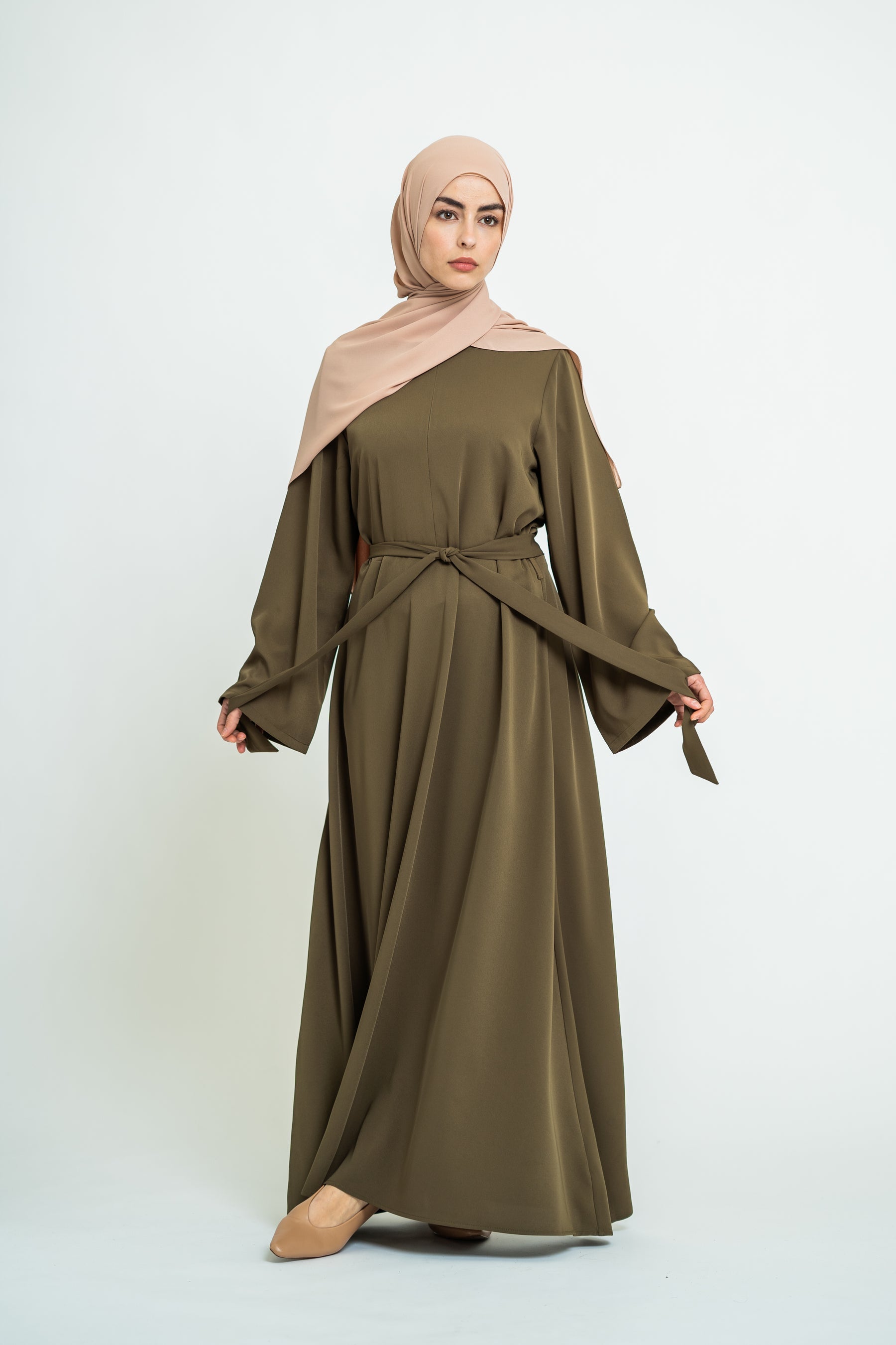 Abaya with zipper khaki