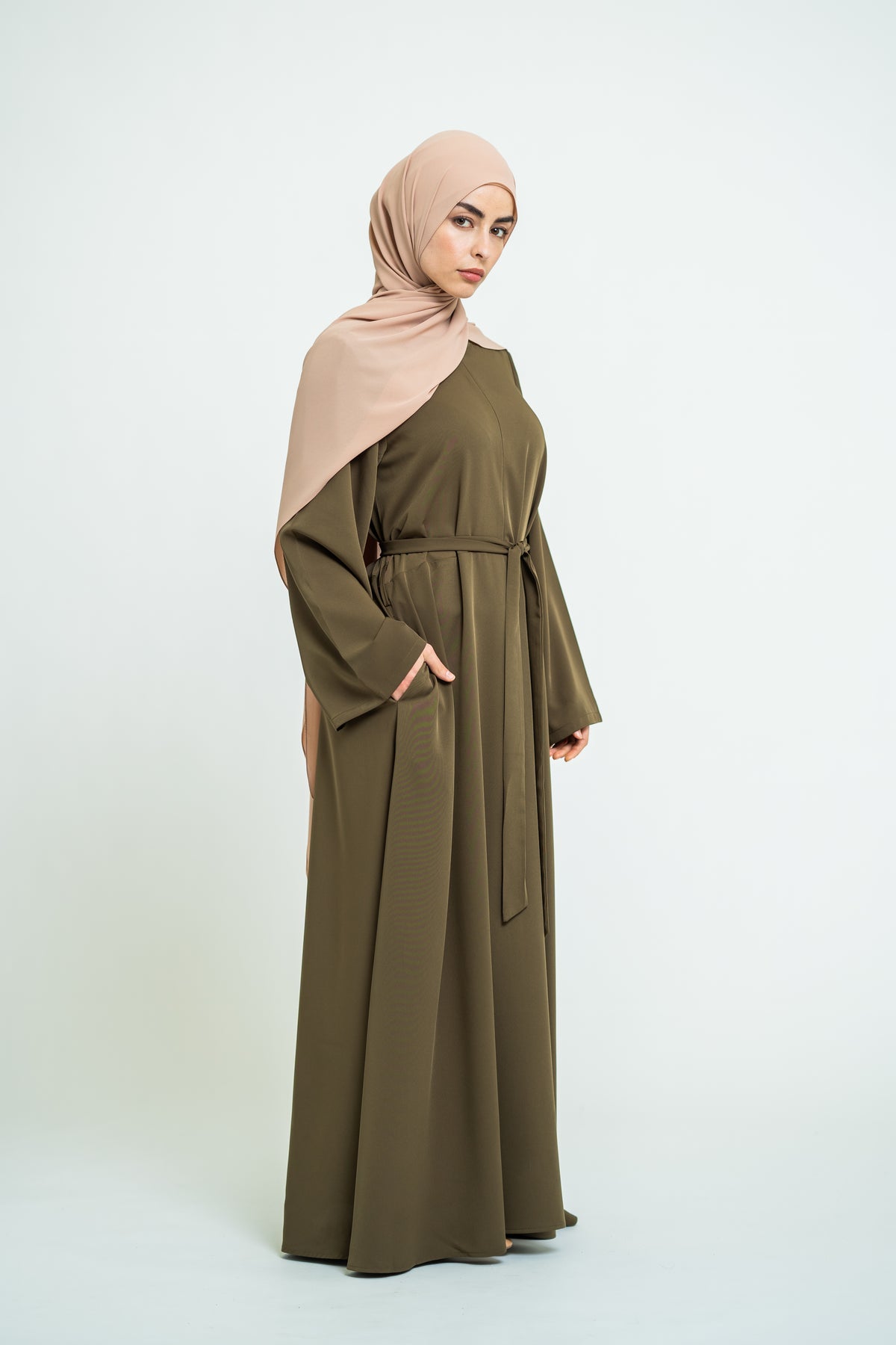Abaya med dragkedja khaki