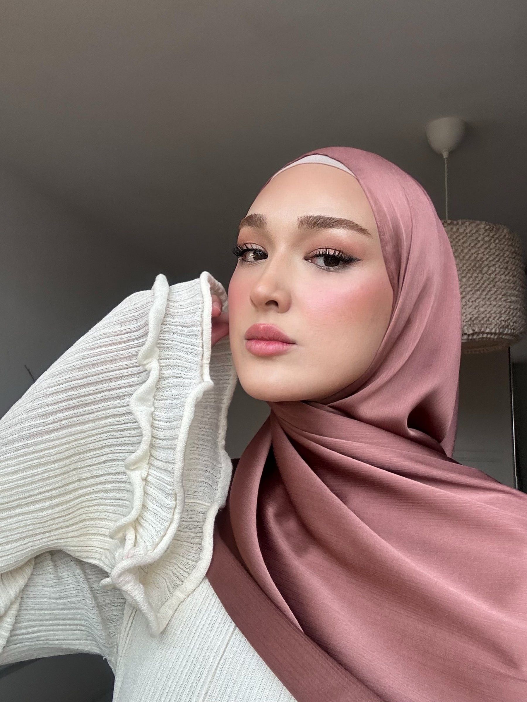 Crinkle Satin Hijab - Mauve