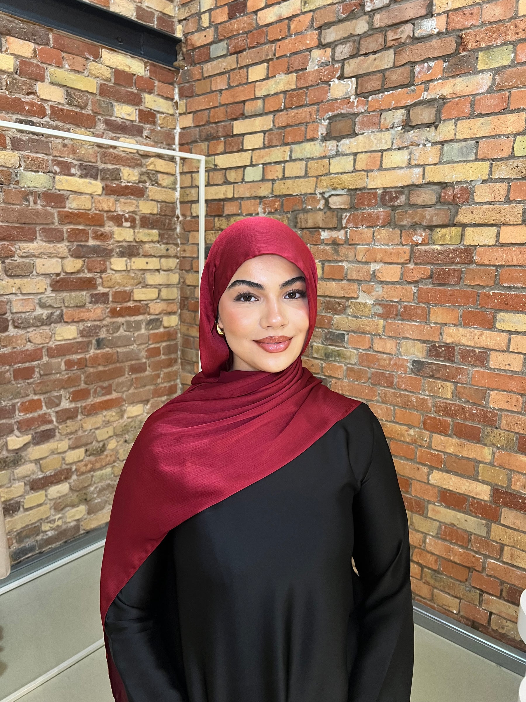 Crinkle Satin Hijab - Deep Cherry