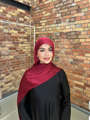 Crinkle Satin Hijab - Deep Cherry