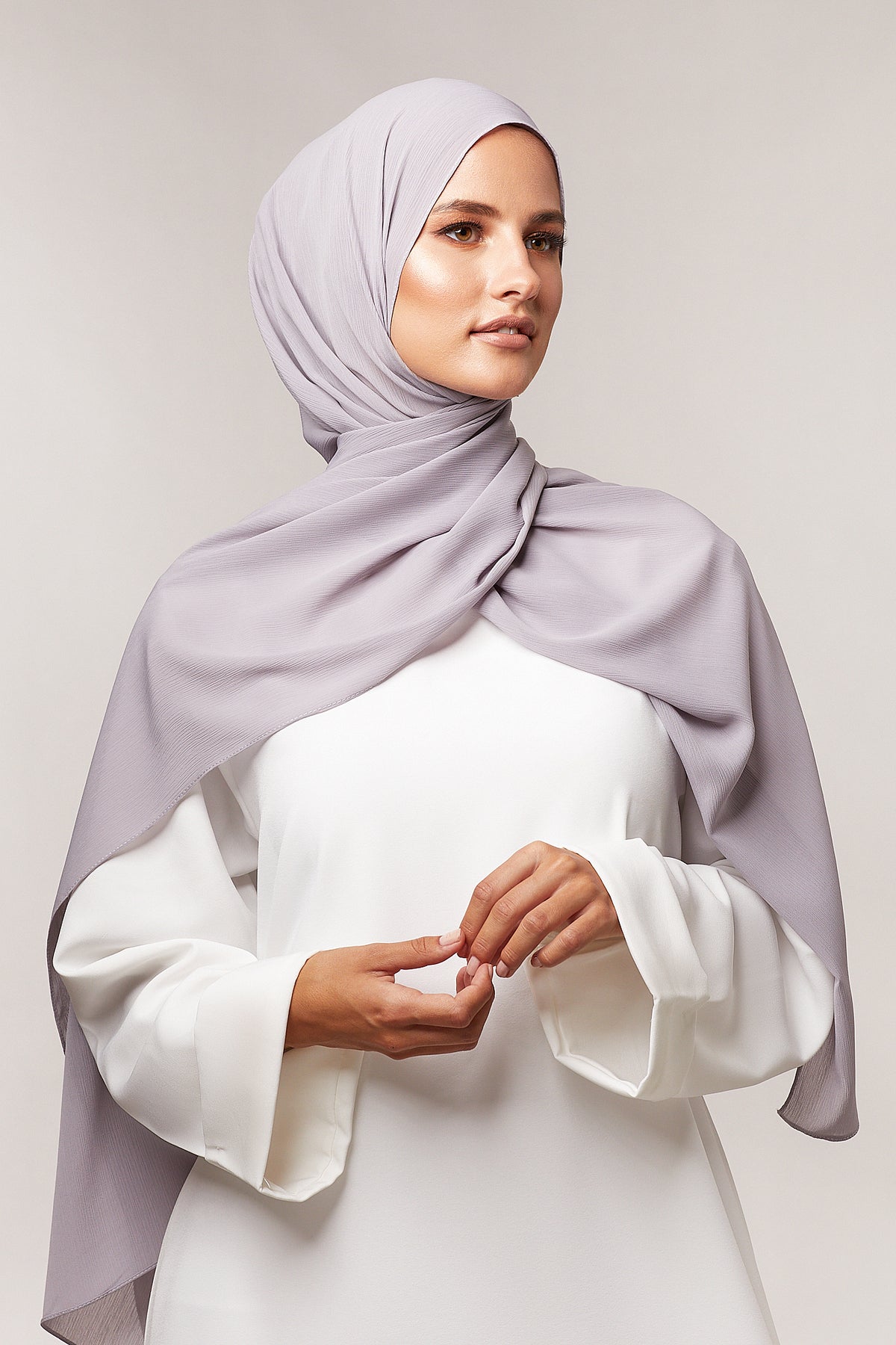Crinkle Chiffon Hijab - Ljusgrå