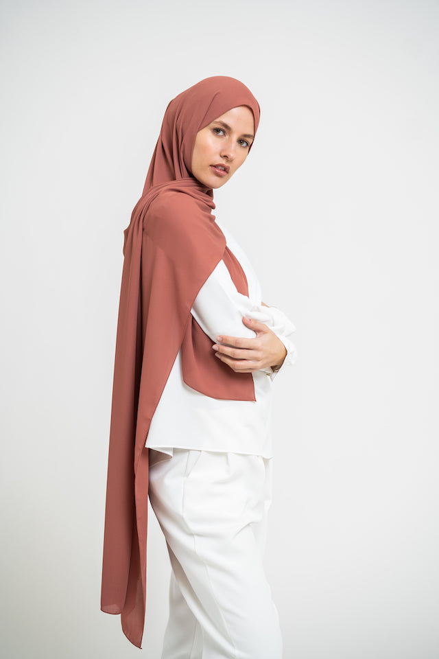 Ribbed Jersey Hijab-Terra Cotta